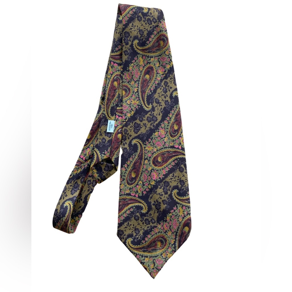 Vintage Men’s Necktie Brown Gold Green Pink Rust Shades of Paisley Floral - Picture 5 of 6